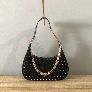 Michael Kors Piper Small Studded Suede Leather Black Shoulder Bag MSRP $478